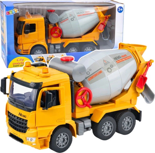 Gyerek betonkeverő építőjármű forgó dobbal, fényekkel és hangokkal