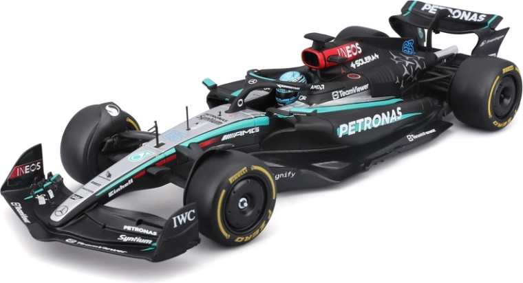 Bburago F1 modell Mercedes‑AMG Petronas W15 2024 George Russell #63 1:24 akril dobozban
