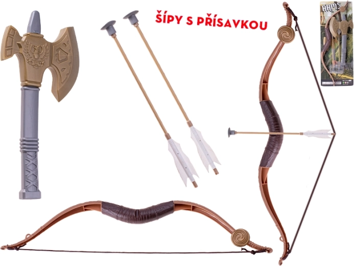 Gyerek íj 57 cm két tapadókorongos nyíllal és műanyag baltával