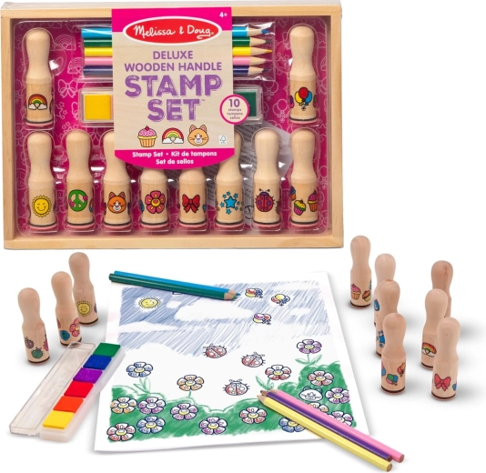 Melissa & Doug kreatív fa nyomdakészlet tintákkal és színes ceruzákkal