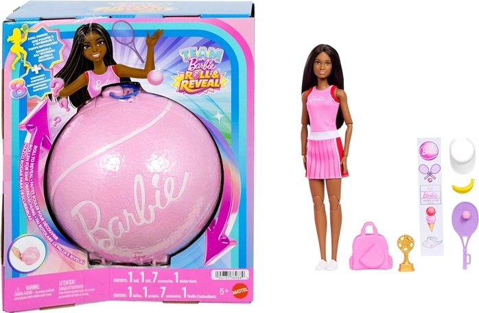 Barbie Team Roll and Reveal teniszező – baba meglepetésgömbben