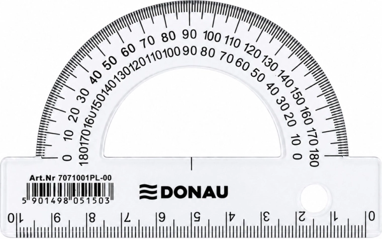 DONAU átlátszó iskolai szögmérő 180° 10 cm - 1 db