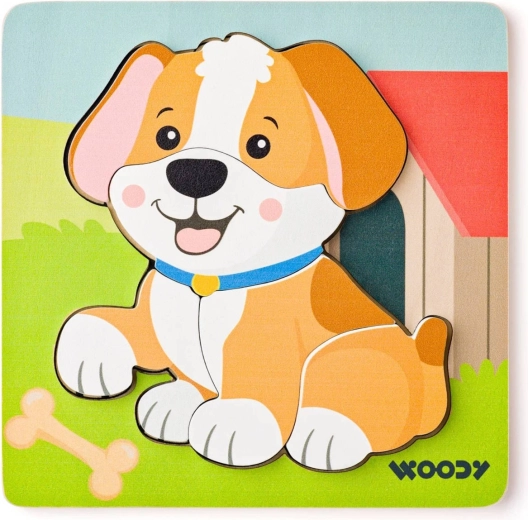 Woody Baby fa berakós puzzle kutyus táblán (5 darab) - 1 db