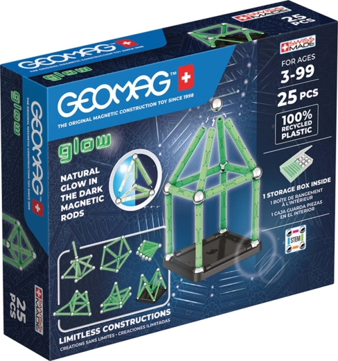 Geomag Glow világító mágneses építőjáték újrahasznosított műanyagból, 25 darabos