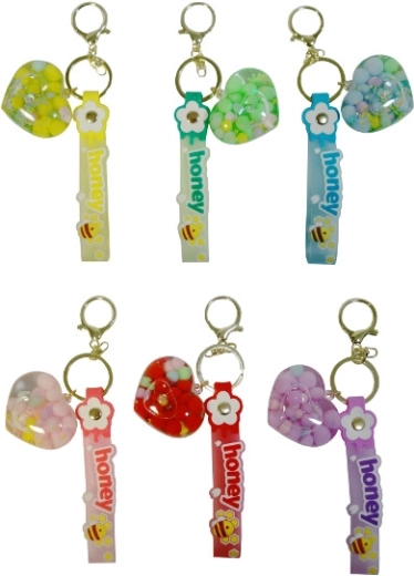 Kulcstartó gyöngyös szívvel és Honey felirattal