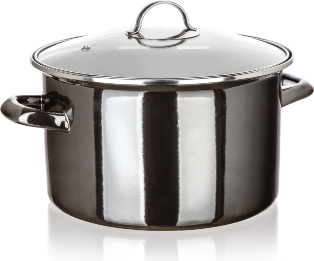 Zománcozott fazék üveg fedővel 26 cm 6 l Metallic Black