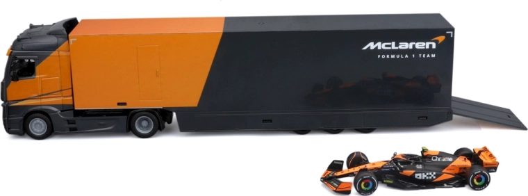 Bburago Racing Hauler vontató pótkocsival és Formula 1 McLaren MCL38 2024 Lando Norris 1:43