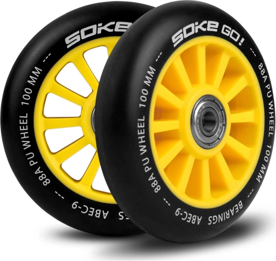 Sárga 100 mm-es SOKE rollerekerekek – 2 darabos szett