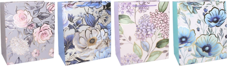 Ajándék papírtáska XS 14,5 × 15 × 6 cm – virágmintás, egész évben