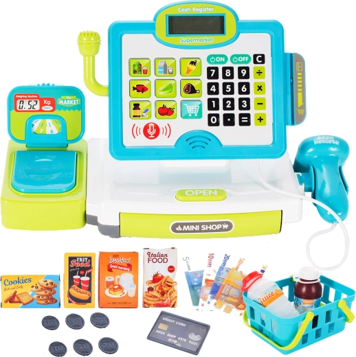 Gyerek pénztárgép érintőpanellel és szkennerrel