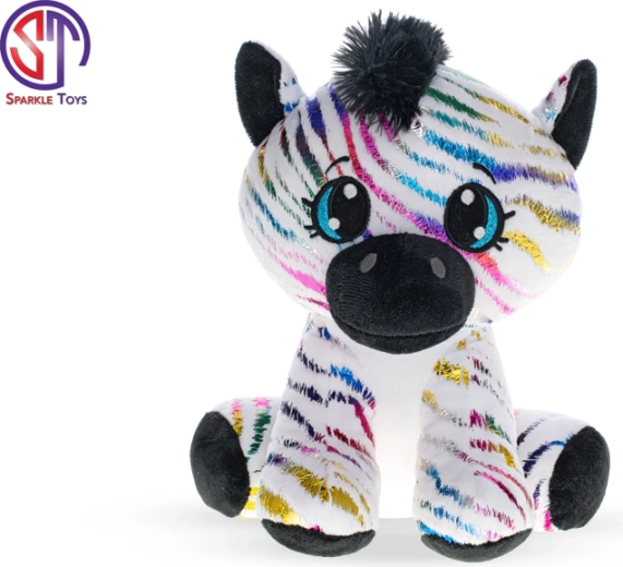 Plüss zebra szivárványos csillogással 24 cm – ülő
