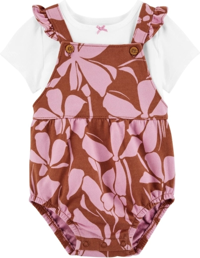 Carter's 2 részes babaszett: rövid ujjú póló és kantáros bugyi pink floral (lány, 6 hó)