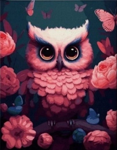 Gyémántfestés Rózsaszín bagoly 30 × 40 cm