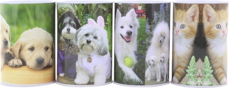 Fém persely kutyákkal és macskákkal