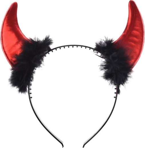 Metálfényű piros ördögszarvak Halloweenre