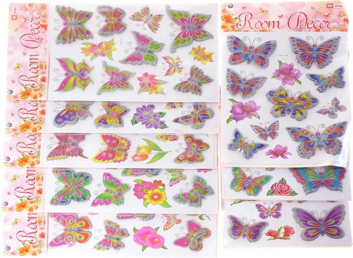 2D/3D pillangós matricák csillámmal falra (12 db)