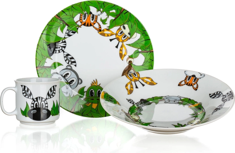 Gyermek étkészlet Dzsungelbarátok, 3 részes, kerámia