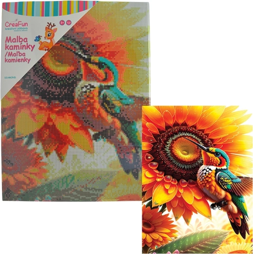 Gyémántszemes festés – virág és kolibri 30 × 40 cm