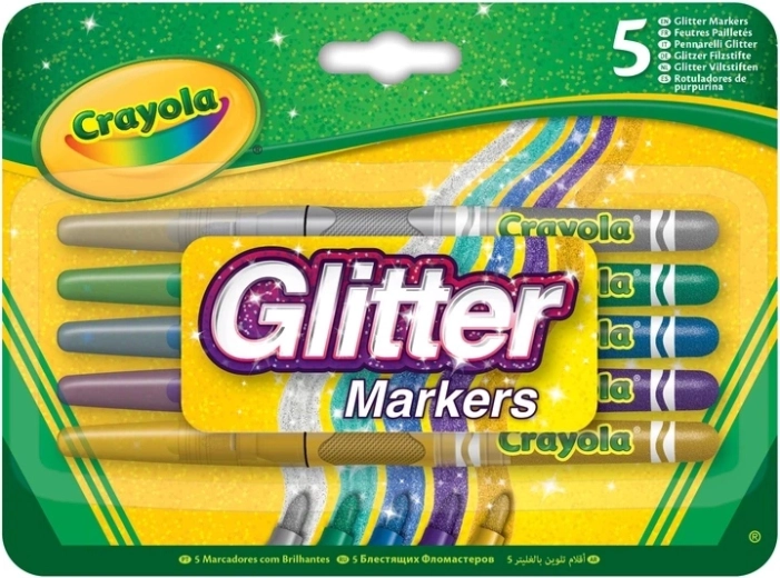 Crayola lemosható csillámos filctollak, 5 szín