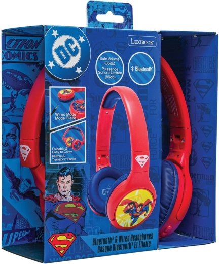 Gyerek Bluetooth fejhallgató 2 az 1-ben, hangerőkorlátozással SUPERMAN – összecsukható, vezetékes és vezeték nélküli