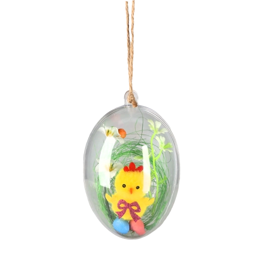 Húsvéti függő dísz csibe átlátszó gömbben, 12 darabos készlet