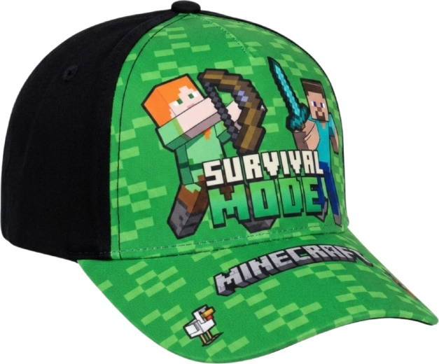 Gyerek Minecraft „Survival Mode” baseballsapka zöld-fekete