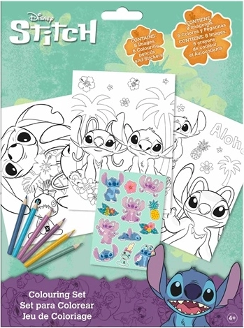 Disney Stitch színezőszett ceruzákkal és matricákkal