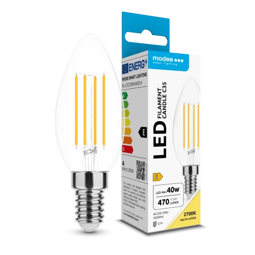 Modee LED izzó Filament C35 4 W E14, 470 lm, meleg fehér