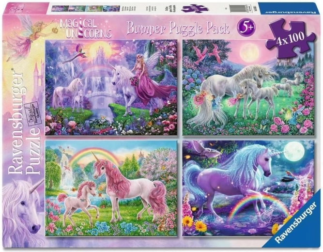 Ravensburger puzzle Varázslatos egyszarvúk 4×100 darab
