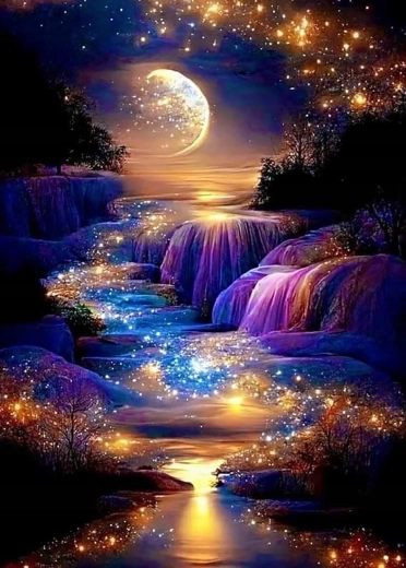 Gyémántfestés Hold – arany tájkép 30 × 40 cm