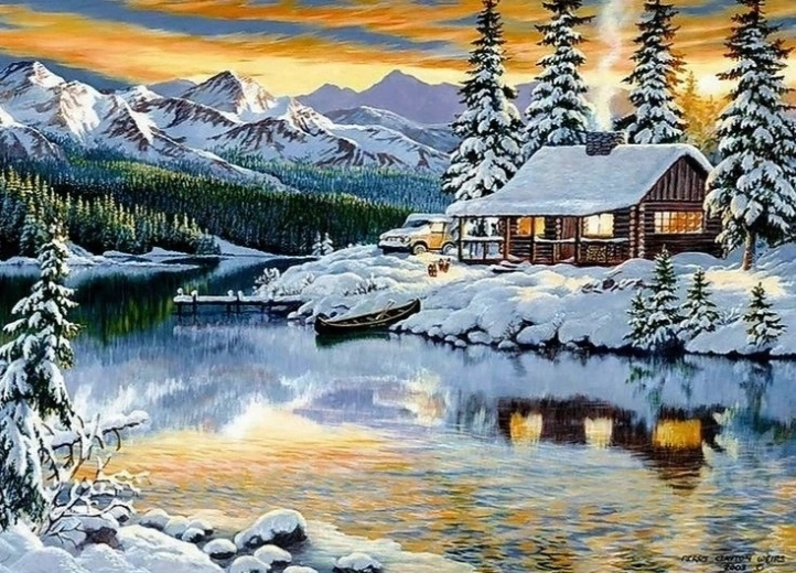 Norimpex Számfestő készlet Havas házikó a tóparton 40 × 50 cm