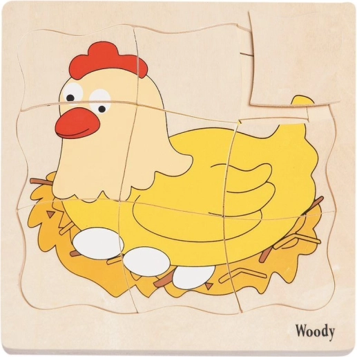 Fából készült réteges puzzle – a tyúk élete 3+