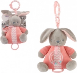 Plüss nyuszi felhúzható zeneszerkezettel és csörgővel, rózsaszín (18 × 20 cm)