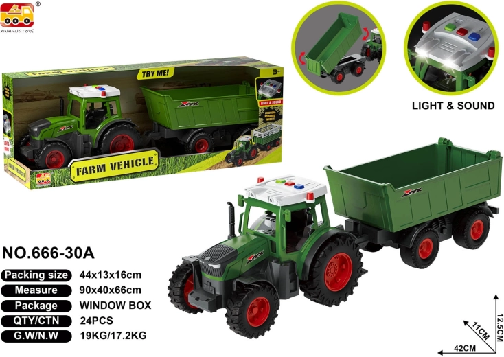 Traktor pótkocsival, fény- és hangeffektekkel
