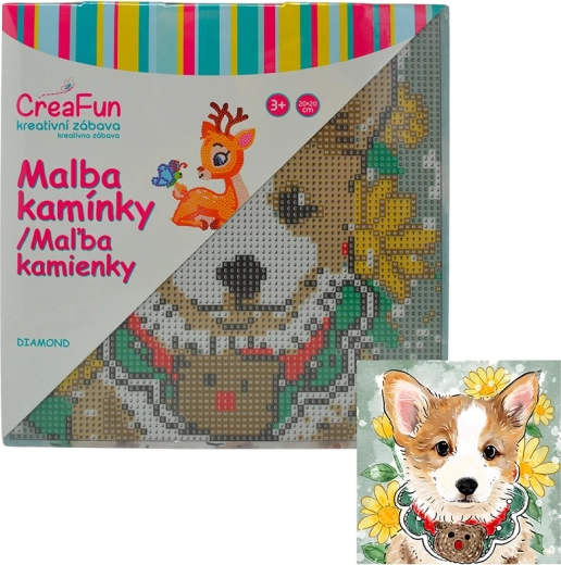 Gyémántfestés – rajzolt kiskutya 20 × 20 cm