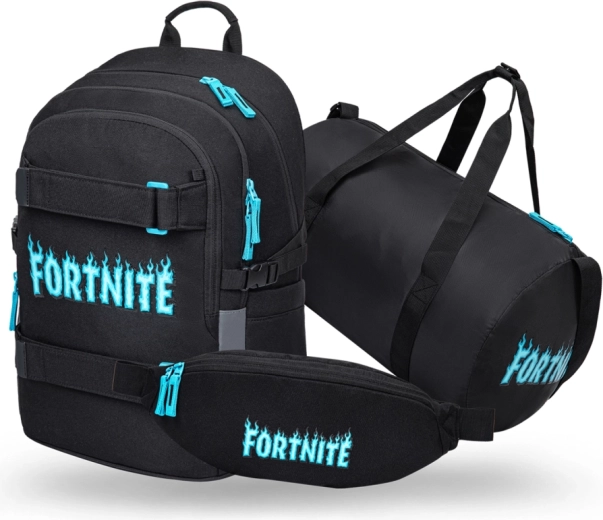 Baagl Fortnite kék szett – Skate iskolatáska, Hoop sporttáska és Snap övtáska