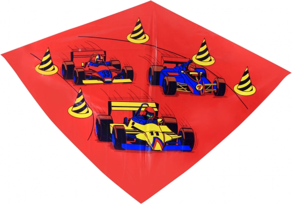 Színes repülő sárkány versenyautó motívummal