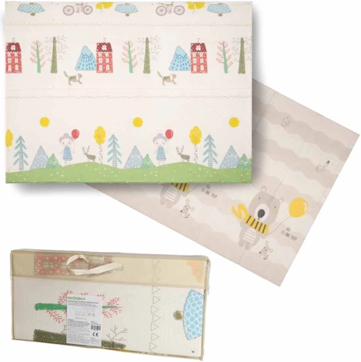 Összehajtható, kétoldalas gyermek habszőnyeg 150 × 200 cm – fák és mackók