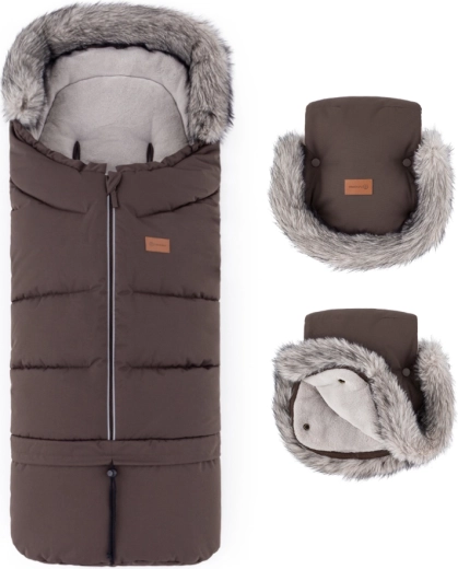 PETITE&MARS szett téli bundazsák Arctic 4 az 1-ben + Furry babakocsi kesztyű rich brown