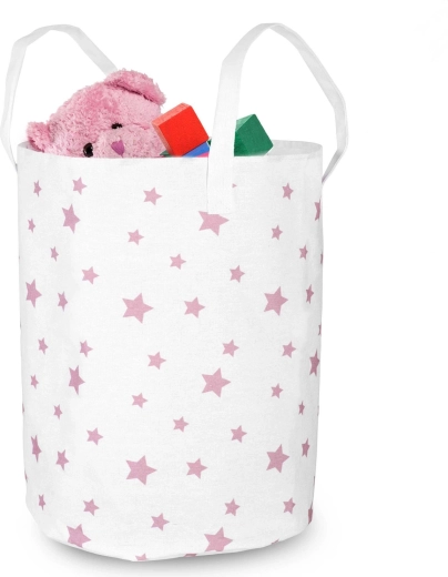 Nukido textil játék tároló kosár fehér, rózsaszín csillagokkal