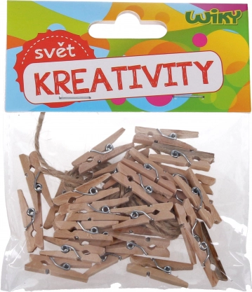 Fa színes csipeszek 3,5 cm kötéllel, 15 db