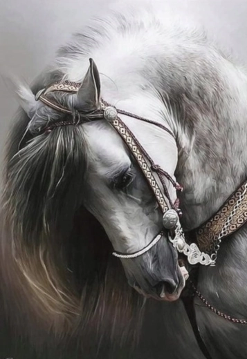Gyémántfestés – fehér ló portréja 30 × 40 cm
