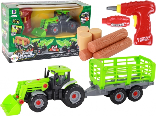 DIY összeszerelhető traktor utánfutóval csavarhúzóval