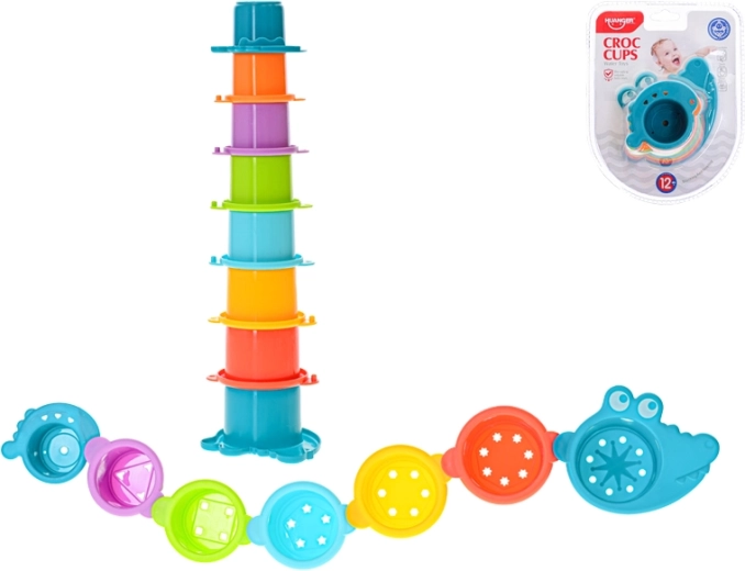 Piramist és vízbe való összekapcsolható pohárkák krokodil 2 az 1-ben, 8 db (12 hó+)