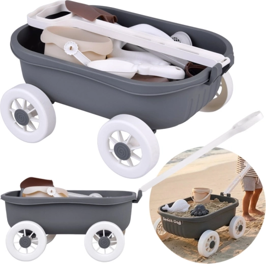 Elegáns homokozókészlet kocsival, vödörrel és formákkal – 16 darab