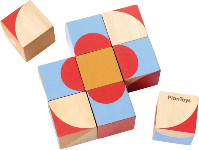 PlanToys fa kockák geometriai képekkel (9 db)