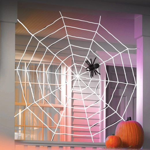 Halloween pókháló fekete pókkal, fehér, 130 × 130 cm
