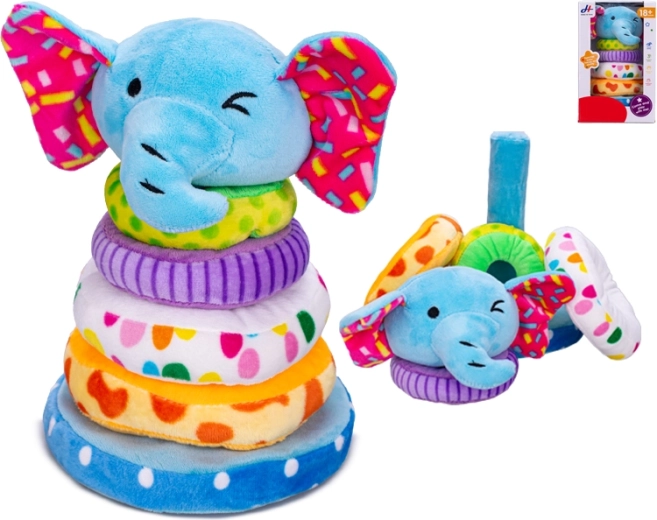 Plüss piramis elefánt felhúzható karikákkal 21 cm