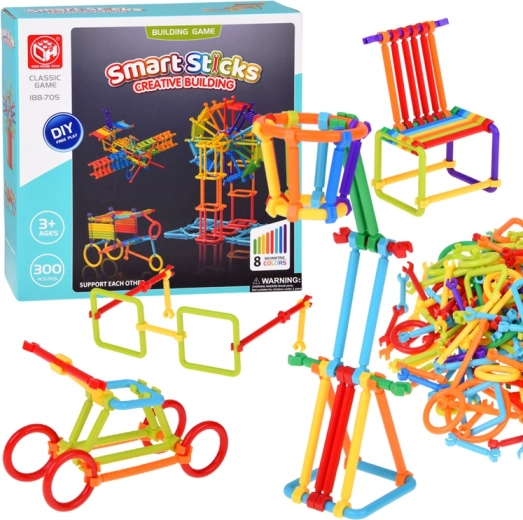 Smart Sticks építőjáték – pálcikák és csatlakozók, 300 darab