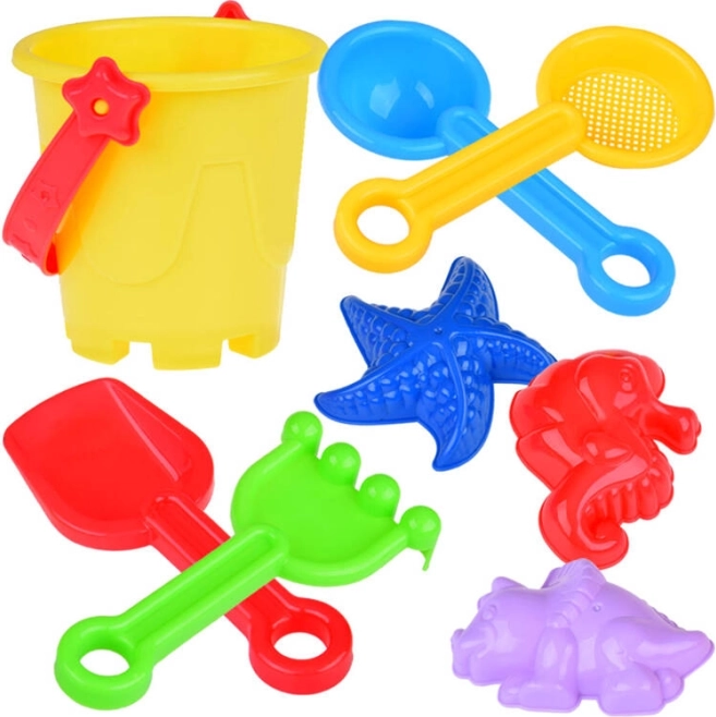 Homokozó játékkészlet – vödör, formák és gereblye